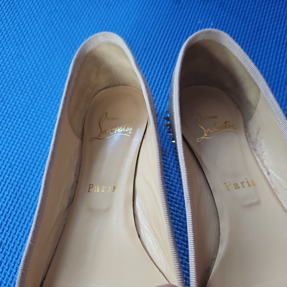 Christian Louboutin Metallic Beige Hall Leather Flat Ballerina 38.5 - Picture 8 of 12